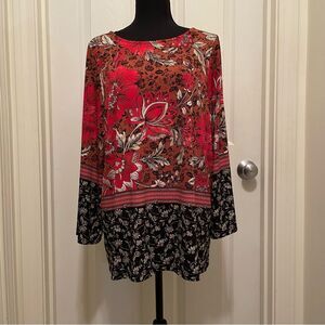 The Limited Collection Tunic Vibrant Boho Floral Pattern 3/4 Sleeve Womens Large